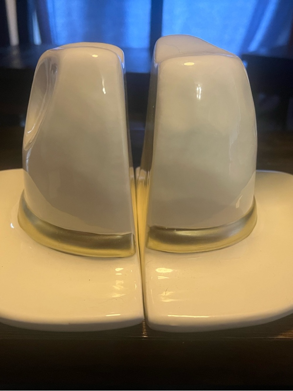 White Ceramic Bookends with Gold Trim